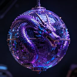 a photo of 8k ultra realistic sphere spaceship made of dragon scales, purple and blue neon, cinematic lighting, trending on artstation, 4k, hyperrealistic, focused, extreme details, unreal engine 5, cinematic, masterpiece
