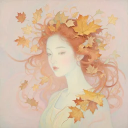 breathtaking detailed pattern pastel colors of an ethereal ginger beauty morphing into autumn leaves, by hsiao - ron cheng, bizarre compositions, exquisite detail, 8 k