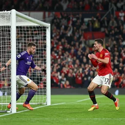 Brett Goldstein, Roy Kent, scores a goal for for Manchester United in 2019