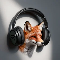 fox in headphones, art, digital art, minimalism, spotify, music