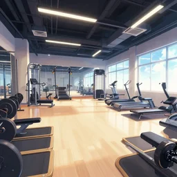 visual novel gym background, highly detailed, concept art