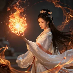 a sorceress casting a fire ball, Wang Yue official splash art