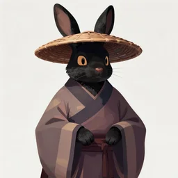 anthropomorphic jackrayharengon with black skin, wearing stylized monk robes and a wide brimmed hat, digital art featured on artstation