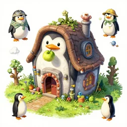 in - game screnshot, nintendo 6 4 concept art of a penguin house, artgerm, rutkowski, tooth wu, beeple, and intricate