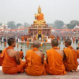 breton monks looking like rasputin visiting kumbha mela a major pilgrimage for yogis and festival in india, award - winning photo