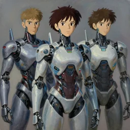 oil portraits painting of futuristic cyborgs, octane rendering, trending on artstation, studio ghibli, michael whealan and james gurney