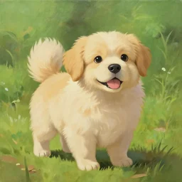 painting of cute dog, full size, in style of studio ghibli, photorealistic