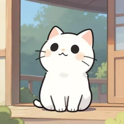 “Cute cartoon kitty sitting on porch looking up at the sky, cute, looking up, marker”