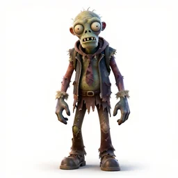 wise zombie in tattered clothes, detailed 3d character render, full body, standing, isolated on a pure white background, centered, whole figure in frame, sharp focus, studio lighting