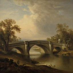landscape with a stone bridge painted by rembrandt, intricate, detailed, atmospheric lighting.