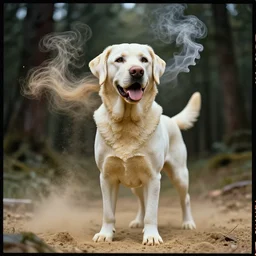 kodak portra 4 0 0 fine art portrait by paolo roversi of a happy labrador hybrid dark sand white smoke statue in a scenic forest environment, sand smoke hair floating in air, dreamy intricate, elegant, highly detailed, digital art, artstation, smooth, sharp focus, tomasz alen kopera, peter mohrbacher, donato giancola, tonal colors