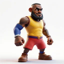 3 d render of lebron james as a super smash bros. character, white background, intricate high quality textures, cartoonish render, impressive lighting techniques, highly detailed, cinematic lighting, dramatic posing, 8 k quality, dramatic rim lighting, high quality