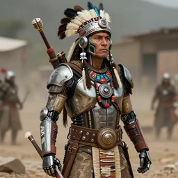a native american/aztec cybernetic mercenary in the style of Jean Giraud detailed realistic HD 8k High Resolution