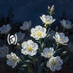 flowers at night, gouache painting