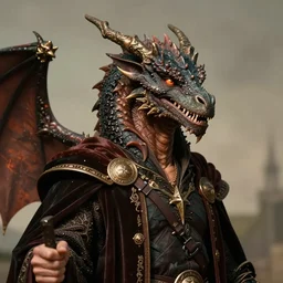 1979 Portrait of a draconic humanoid mage with a smiling handsome dragon head in fantasy style by Chris Rahn.