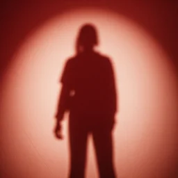 red light defines the shape of her shadow on the floor below