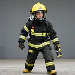heroic firefighter in action in black and yellow uniform, sharp details, sharp focus, dynamic, highly detailed, illustration, by jordan grimmer and greg rutkowski and pine ( ハイネ ) and 薯 子 imoko and 香 川 悠 作 and wlop and maya takamura, intricate