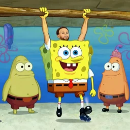 stephen curry as a spongebob character drawn in super high resolution, hanging out with the other characters in the show