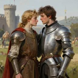 attractive arthur pendragon and his favourite attractive male knight, they are in love, camelot, natural lighting, path traced, highly detailed, high quality, digital painting, by gaston bussiere, craig mullins, j. c. leyendecker