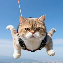 real photo of fat angry cat skydiving