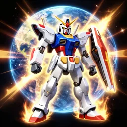 gundam 3 d ninja armor engine ingame stylized illustration photo radiating a aura global