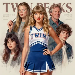 twin peaks movie poster art of taylor swift as the cheerleader, nostalgic, highly detailed, digital painting, artstation, concept art, smooth, sharp focus, illustration, artgerm, leyendecker, wlop by katherine lam, michael whelan and tomer hanuka, makoto shinkai and thomas kinkade, matte painting, trending on artstation and unreal engine