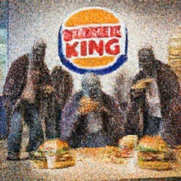 Zombies waiting at a Burger King to eat lunch,