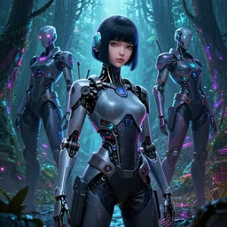 kda akaly portrait like a cyborg girl by hajime sorayama and league of legends concept artists, cyberpunk, neon rain forest, concept art, octane render, artstation, high quality h 6 4 0