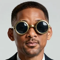 will smith wearing big steampunk googles, art by steve henderson