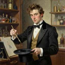 attractive magician man, in magic shop. highly detailed painting by gaston bussiere, craig mullins, j. c. leyendecker