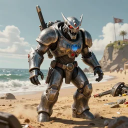 Classic DOOM Cyberdemon on Omaha beach, hyperdetailed, artstation, cgsociety, 8k