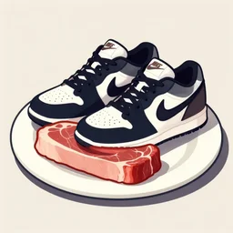 meat and nike shoes on a plate