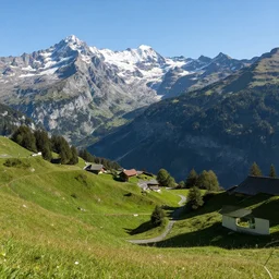 realistic still of matte painting of beautiful mountain landscape in north switzerland, amazing details, 8 k, 8 5 mm, f. 1 4, beautiful composition