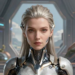 closeup portrait shot of a female biomechanic woman in a scenic scifi environment, intricate, elegant, highly detailed, centered, digital painting, artstation, concept art, smooth, sharp focus, warframe grineer, illustration, thomas kinkade, tomasz alen kopera, peter mohrbacher, donato giancola, leyendecker, boris vallejo