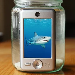 Beautiful colored-photo cameraphone 2005 soft Photograph of Shark in a jar