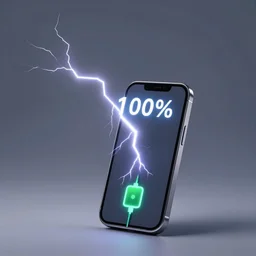a painting of a phone being struck by lightning, charging to 1 0 0 %, digital art