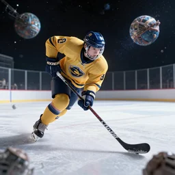 hockey game in space, blender, realism 4k, HDR