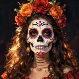 Illustration of a sugar skull day of the dead girl, art by ralph mcquarrie