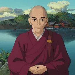 a wide shot film still portrait of a mauve old monk in matsushima bay, closeup at the faces, chronenberg, perfect art, grimdark, trending on pixiv fanbox, painted by studio ghibli