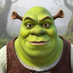 closeup potrait of Shrek in a foggy swamp, natural light, sharp, detailed face, magazine, press, photo, Steve McCurry, David Lazar, Canon, Nikon, focus