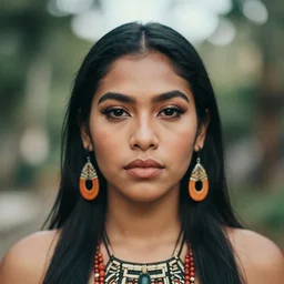 beautiful female portrait, taino, rule of thirds, ( ( head shot ) ) haze, intricate, puerto rico, symmetrial, makeup, sephora, octane render, mascara, film grain, vsco, bokeh, 8 k, unreal engine