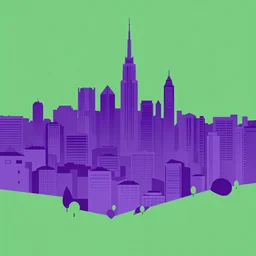 purple city, green background, art by ismail inceoglu, artstation