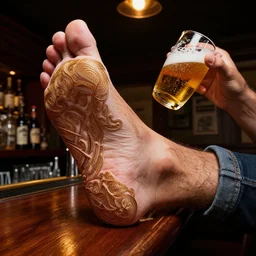 elegant, intricate detail, big foot chilling in a bar drinking a beer, by greg rutkowski dynamic wide angle lens, dramatic lighting,