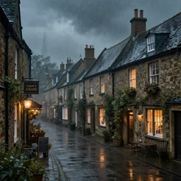 extreme long shot concept art depicted rainy old england town, dramatic mood, cozy environment, inspired by legends of runeterra, trending on artstation, unreal engine