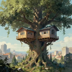 treehouse city built on yggdrasil, neofuturism, digital painting, detailed, highly detailed, smooth, sharp focus, illustration by hubert robert, hugh ferriss