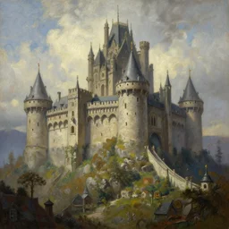 huge fantasy medieval castle oil painting by rudolf ernst