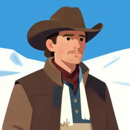 old cowboy in the arctic, art by tradd moore, bold shapes