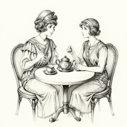 beautiful ink sketch, dieselpunk high fantasy, a 1 9 2 0 s table with tea cup, by chris riddell, ilya kuvshinov, wlop, krenz kushart, boris vallejo, ayami kojima and ayami kojima
