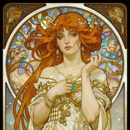 morgana, portrait by greg rutkowski and alphonse mucha, style of android jones and alena aenami, camelot, ornate, detailed, digital painting, artstation, smooth lighting, sharp focus, astral background