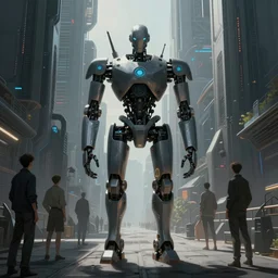 hate robot, futuristic dark city street, soft grey and blue natural light, intricate, digital painting, artstation, concept art, smooth, sharp focus, illustration, art by william waterhouse and luis rollo and guangjian huang and gil elvgren, symmetry!